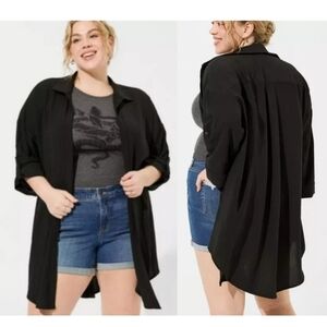 Torrid 5 Black Kimono Top Seersucker Open Oversize Lightweight Roll Tab CF-1766
